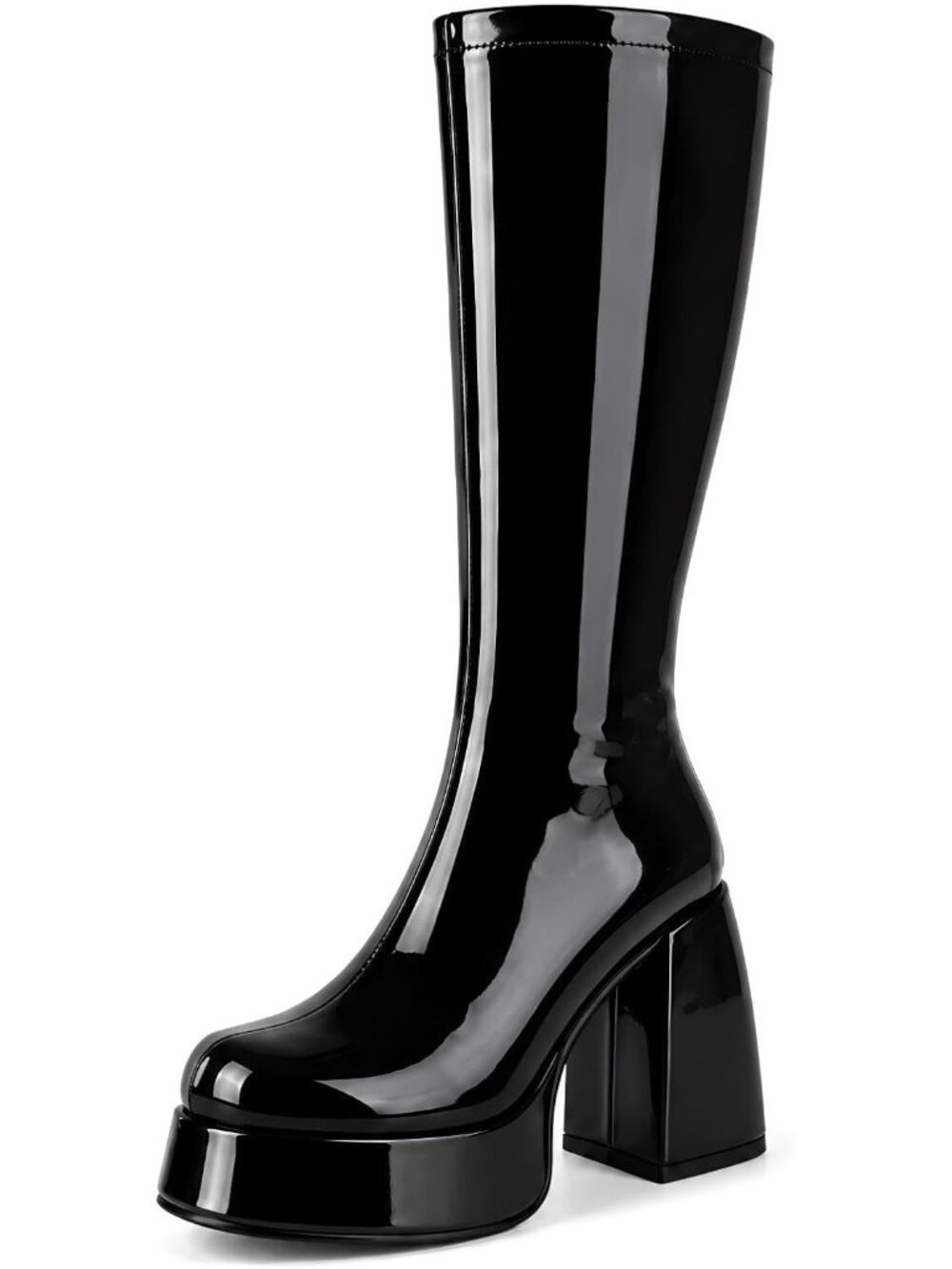 🆕Women's All Black Knee High Gogo Boots Patent Retro Platform Disco Boots